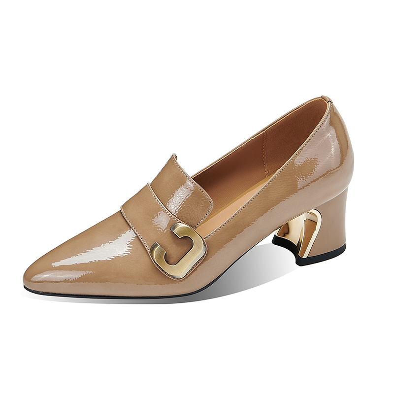Deep Mouth Flat Shoes with Patent Leather and Chunky Mid Heel - Image 5