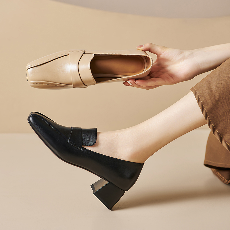 Elegant Square Toe Mid Heel Slip-On Shoes with Belt Decoration - Image 3
