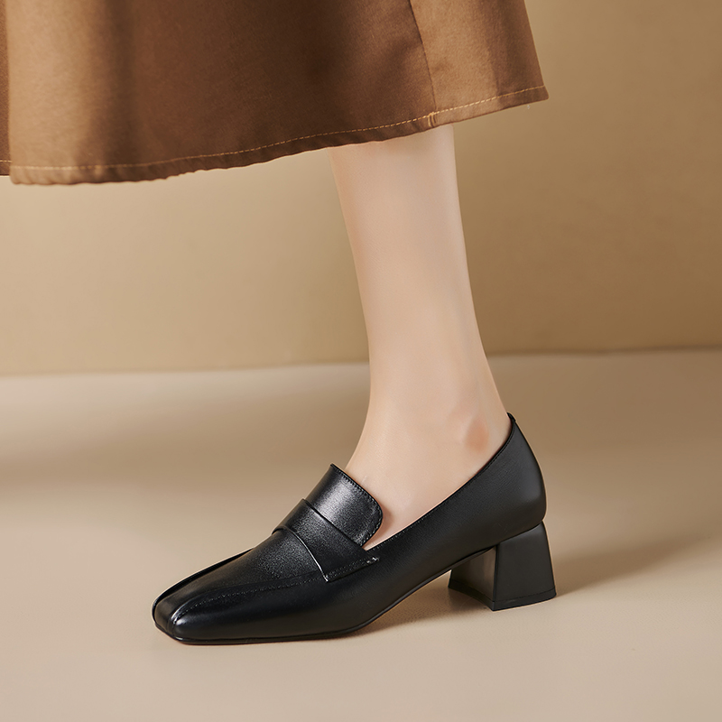 Elegant Square Toe Mid Heel Slip-On Shoes with Belt Decoration - Image 4