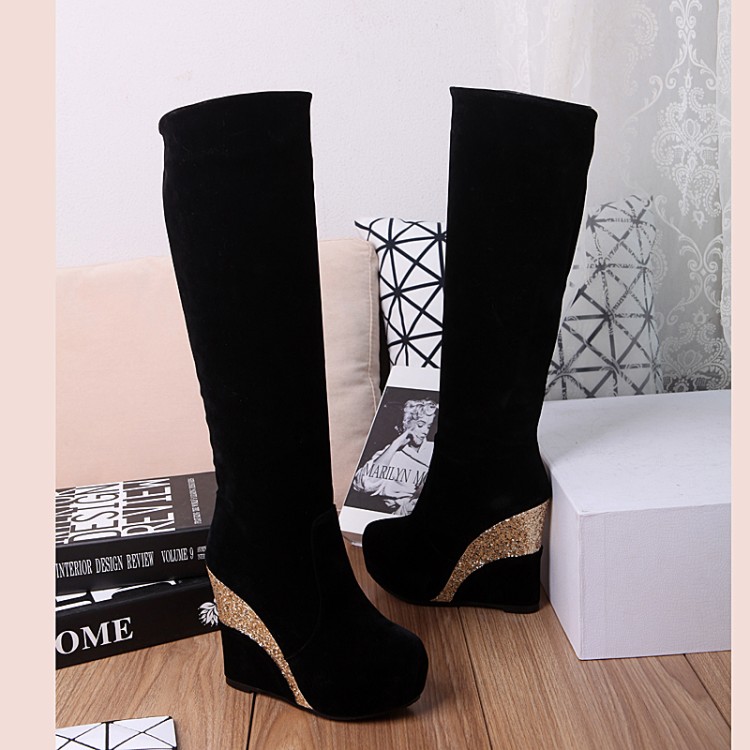 Suede Platform High Boots with High Heel and Faux Fur Lining