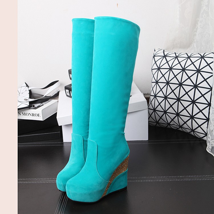 Suede Platform High Boots with High Heel and Faux Fur Lining - Image 2