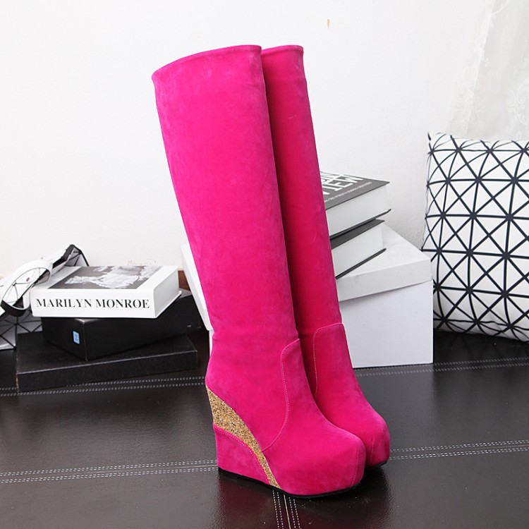 Suede Platform High Boots with High Heel and Faux Fur Lining - Image 3