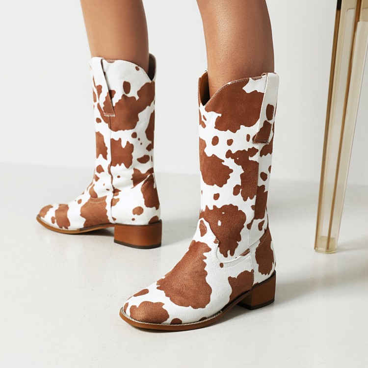 Women's Chunky Heel Square Toe Riding Boots - Image 2