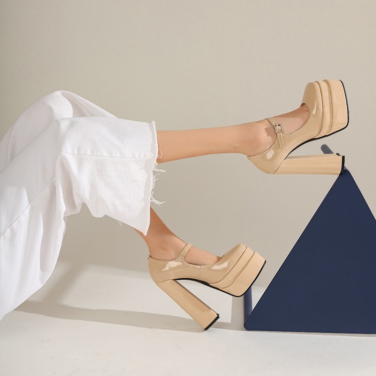 Women's Fashion Flat Shoes with Rhinestone Square Toe and Chunky Heel
