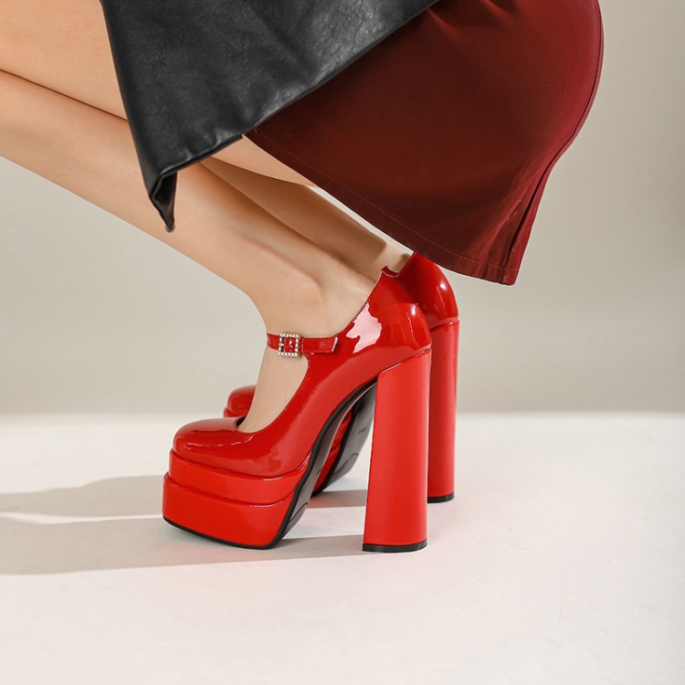Women's Fashion Flat Shoes with Rhinestone Square Toe and Chunky Heel - Image 4