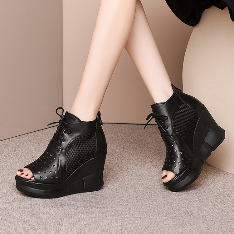 Women's High Heel Wedge Peep Toe Sandal Boots
