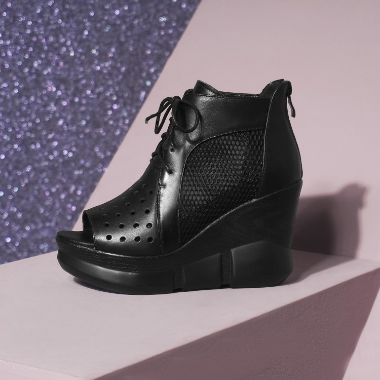 Women's High Heel Wedge Peep Toe Sandal Boots - Image 2