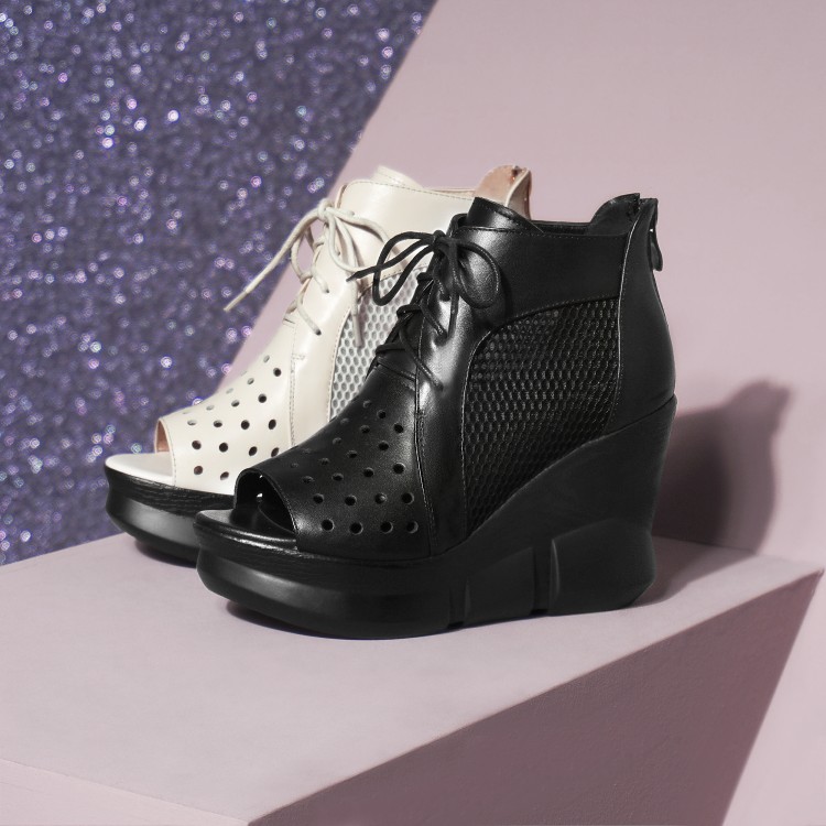 Women's High Heel Wedge Peep Toe Sandal Boots - Image 3