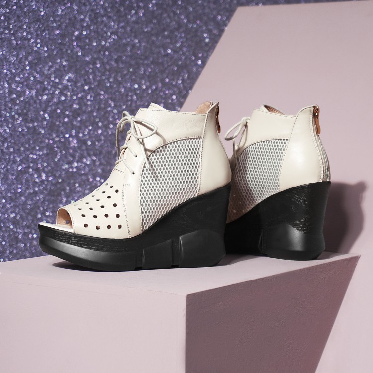 Women's High Heel Wedge Peep Toe Sandal Boots - Image 4