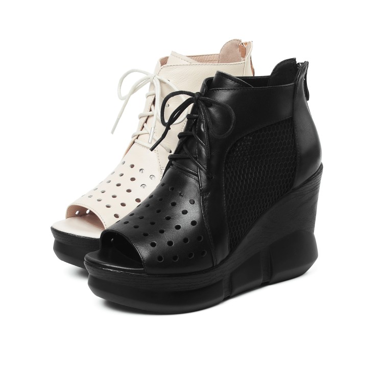 Women's High Heel Wedge Peep Toe Sandal Boots - Image 5