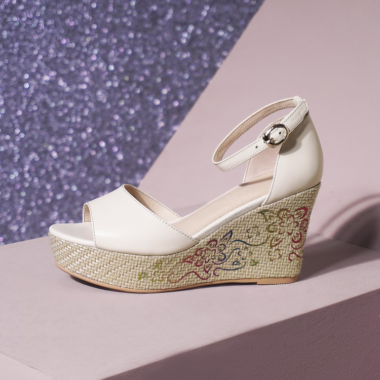 Women's High Heel Wedge Sandals with Peep Toe and Ankle Strap - Image 2