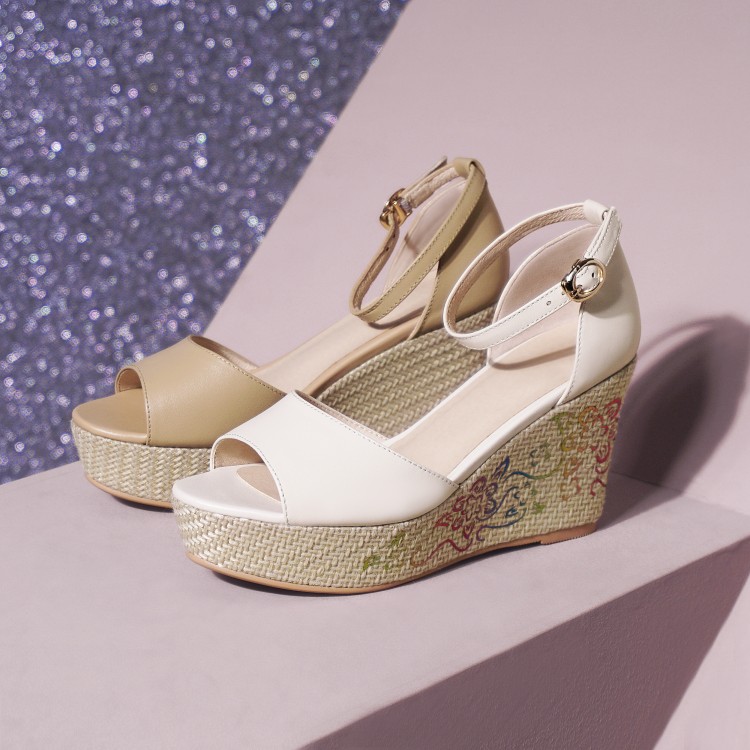 Women's High Heel Wedge Sandals with Peep Toe and Ankle Strap - Image 3