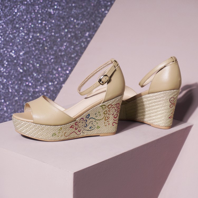 Women's High Heel Wedge Sandals with Peep Toe and Ankle Strap - Image 4