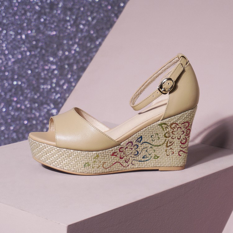 Women's High Heel Wedge Sandals with Peep Toe and Ankle Strap - Image 5