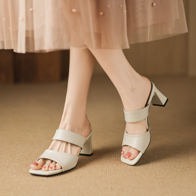 Women's One-Strap Slides with Chunky Heel - Style g.html - Image 2