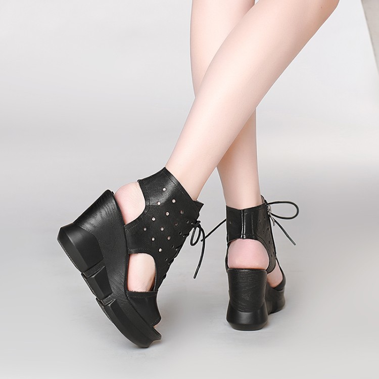 Women's Peep-Toe High Heel Wedge Sandals with Zipper - Image 3
